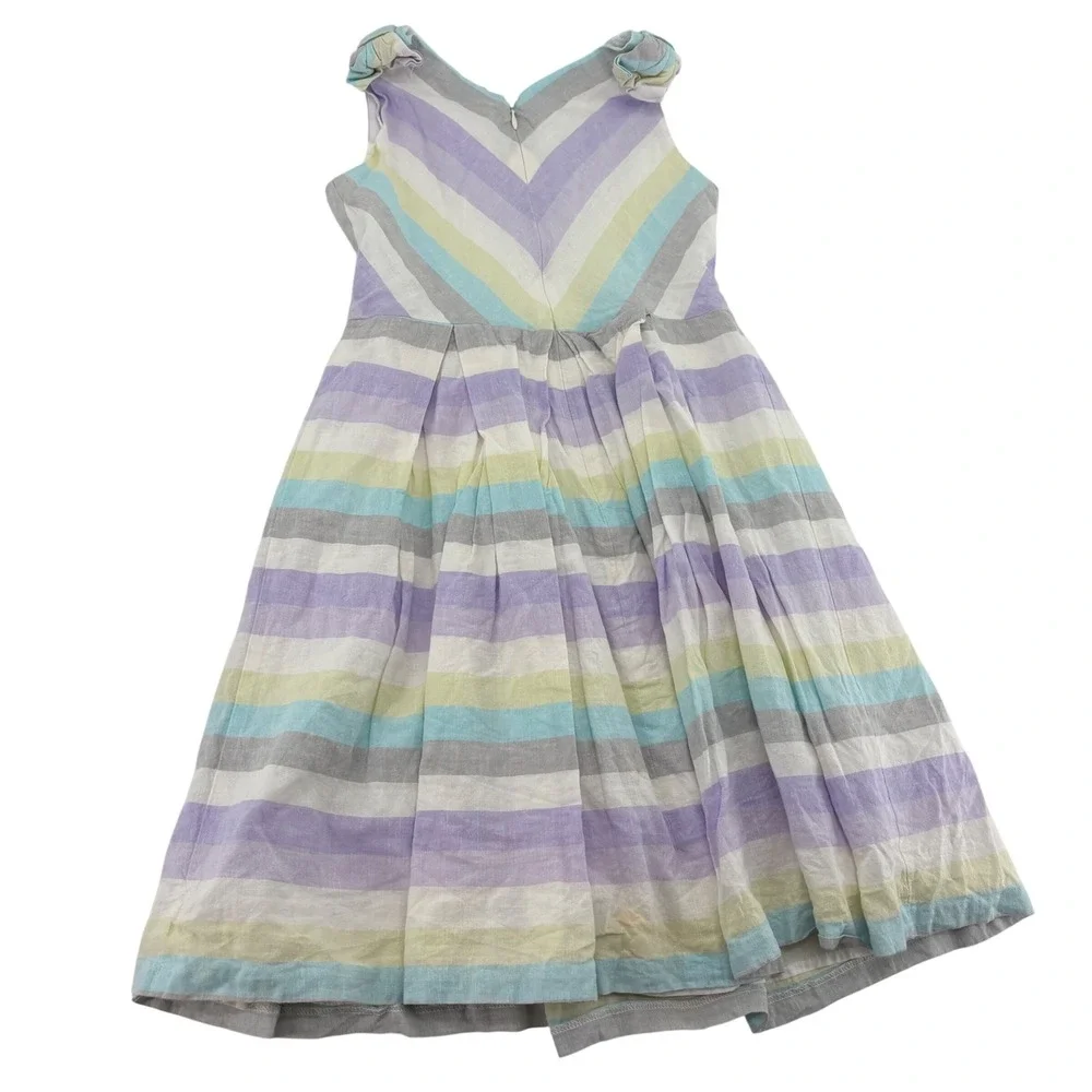 Gymboree Girls Size 10 Pastel Striped Linen Blend Sleeveless Ruffle Dress Multi